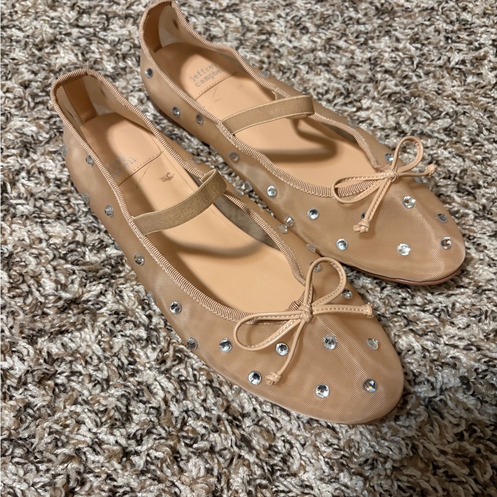 Jeffrey Campbell Women's Nude Embellished Mary Jane Ballet Flats in Size 6